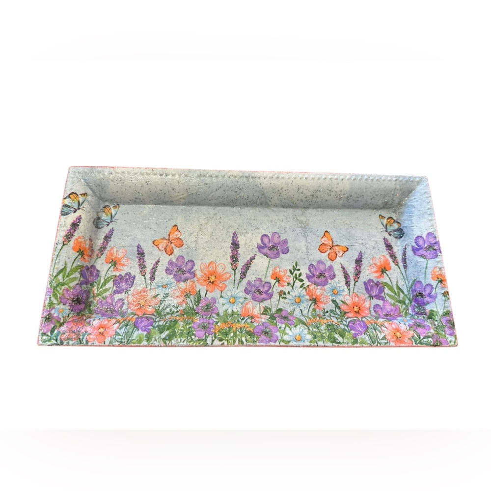 Handcrafted Whimsical Floral Vanity Tray with Watercolor Design